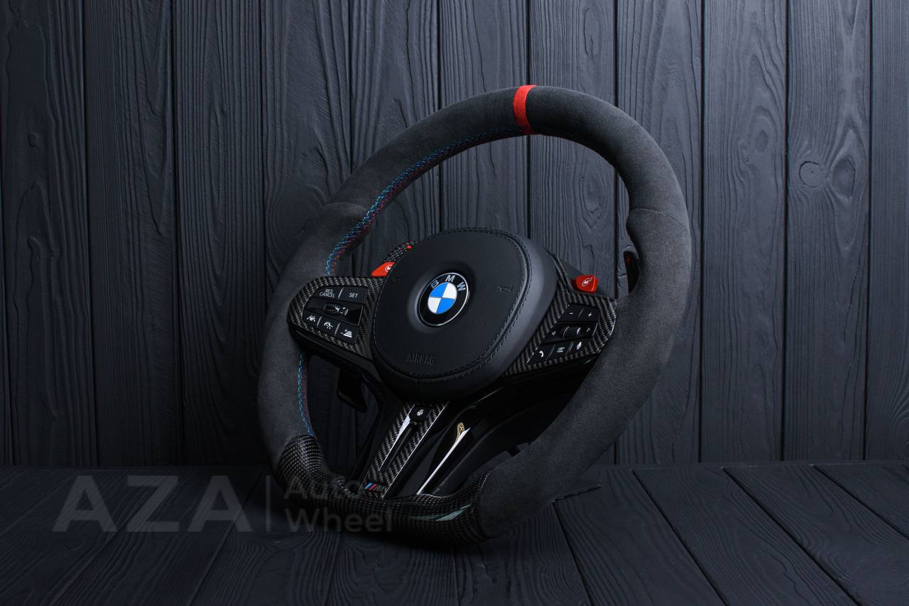 Steering wheel 2017+ BMW F90 M5 G80 M3 M4 M8 X5M X6M X3M X4M Heated Carbon fiber/Alcantara/Red stripe (can be any colors) - Image 5