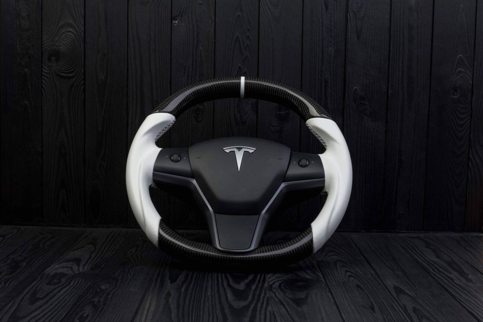 Steering wheel Tesla Model 3/Y Carbon fiber/Napa/White stripe