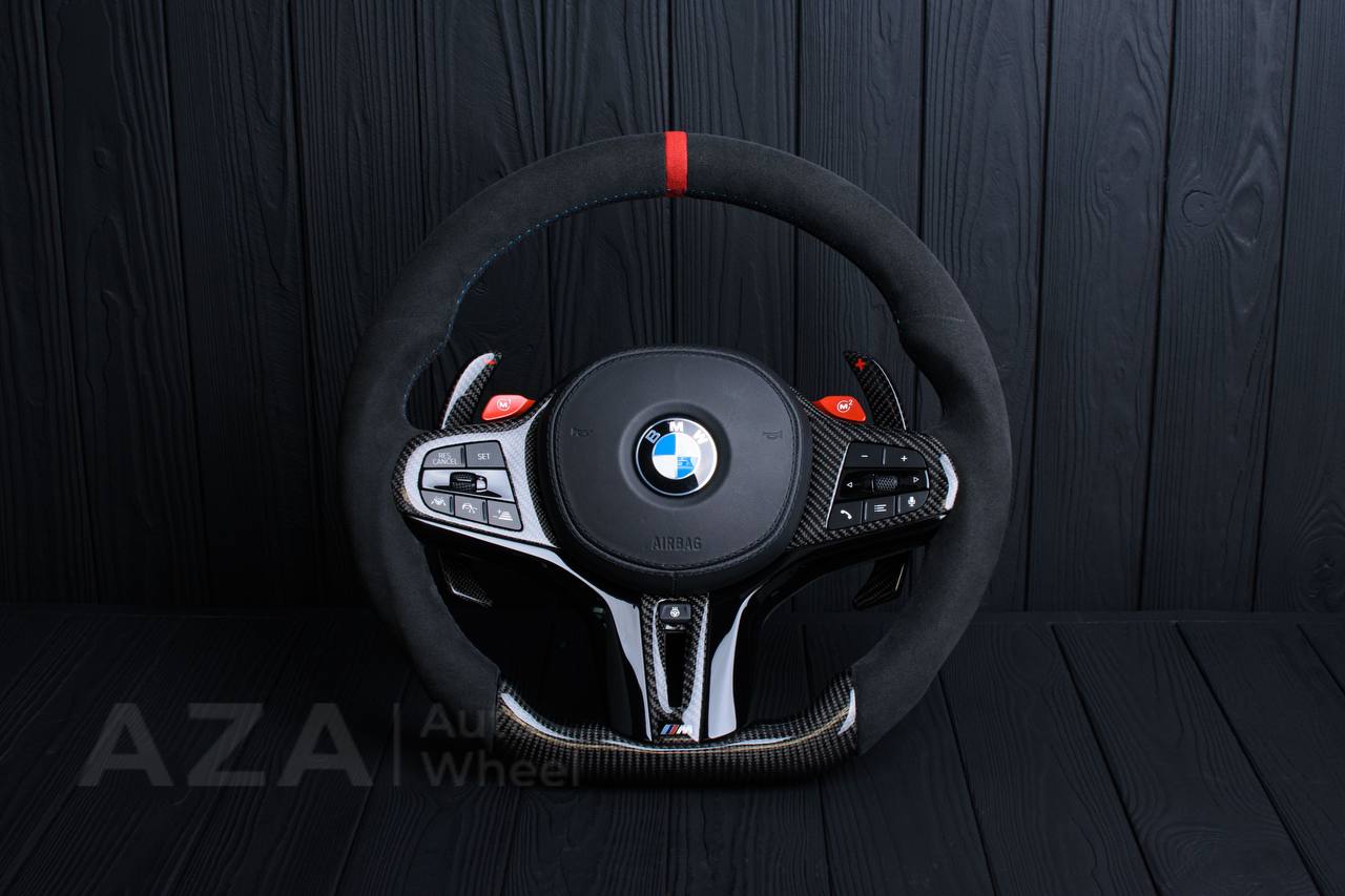 Steering wheel 2017+ BMW F90 M5 G80 M3 M4 M8 X5M X6M X3M X4M Heated Carbon fiber/Alcantara/Red stripe (can be any colors)