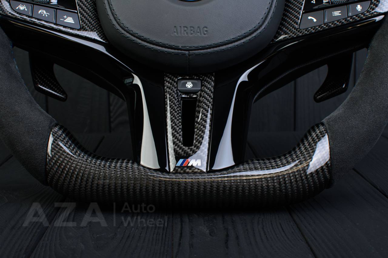 Steering wheel 2017+ BMW F90 M5 G80 M3 M4 M8 X5M X6M X3M X4M Heated Carbon fiber/Alcantara/Red stripe (can be any colors) - Image 7