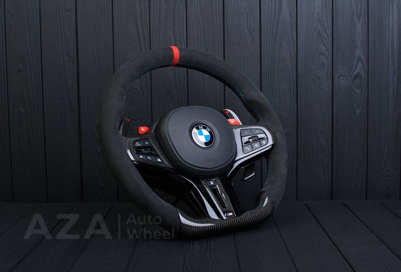 Steering wheel 2017+ BMW F90 M5 G80 M3 M4 M8 X5M X6M X3M X4M Heated Carbon fiber/Alcantara/Red stripe (can be any colors) - Image 4