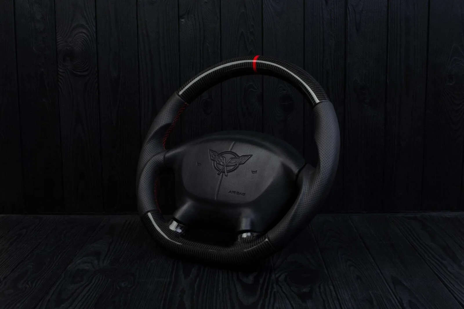 Steering wheel Corvette C5 Reduced diameter Carbon fiber/Perforated leather/Red stripe - Image 5