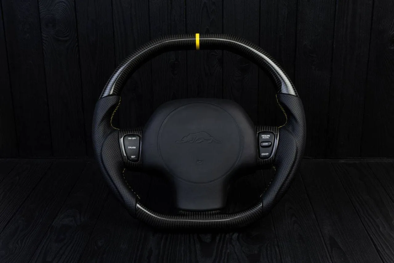 Steering wheel Plymouth/Chrysler Prowler Carbon fiber/Perforated leather/Yellow stripe