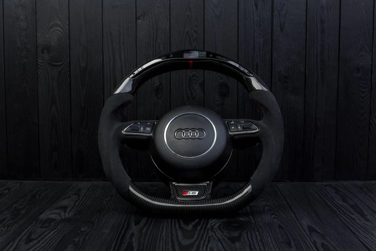 Steering wheel Audi S4, S6, S line 2011+ Carbon fiber/Alcantara/Led screen/Red stripe