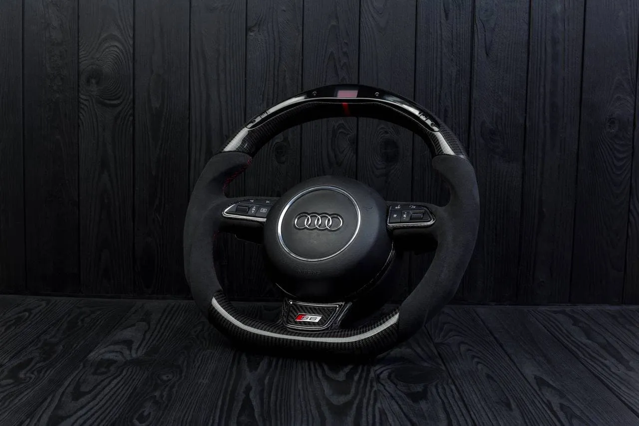 Steering wheel Audi S4, S6, S line 2011+ Carbon fiber/Alcantara/Led screen/Red stripe - Image 3