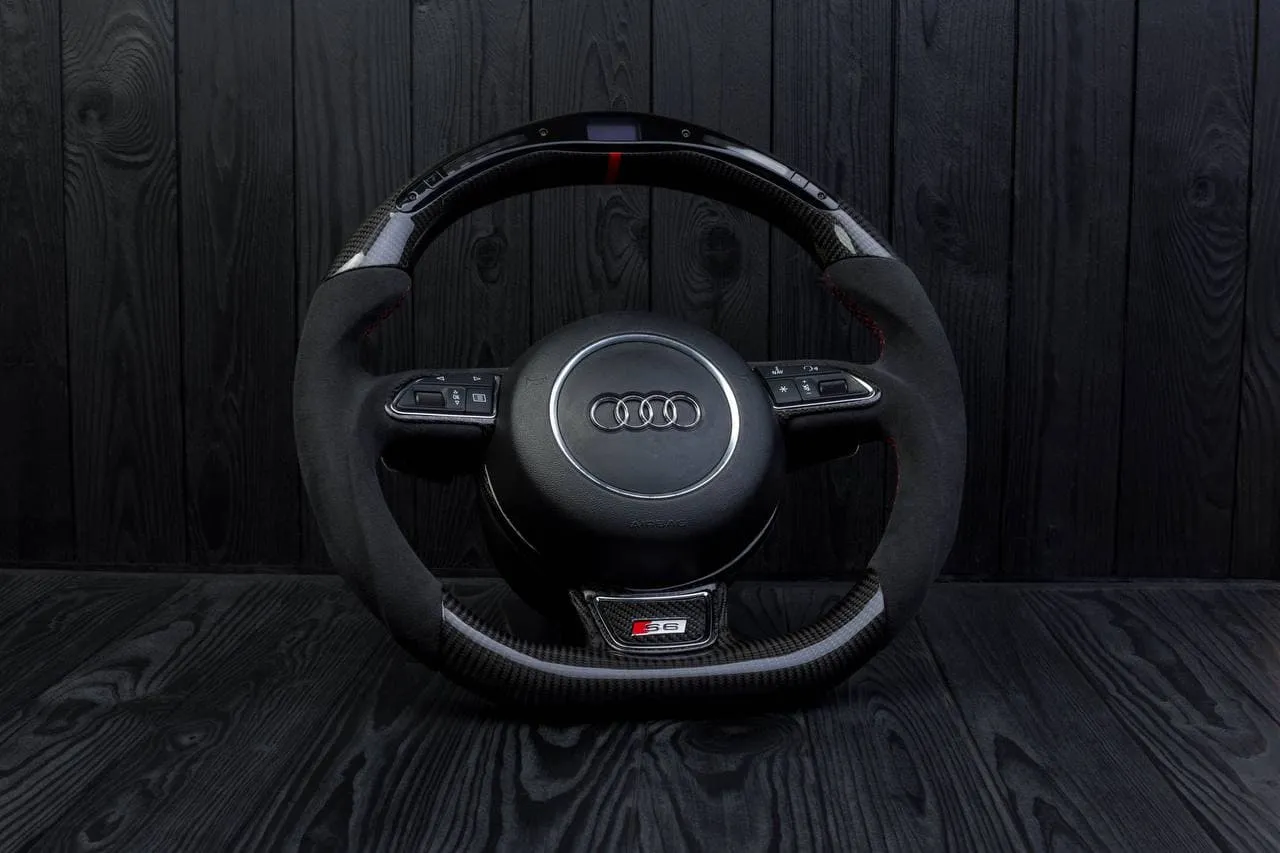 Steering wheel Audi S4, S6, S line 2011+ Carbon fiber/Alcantara/Led screen/Red stripe - Image 5