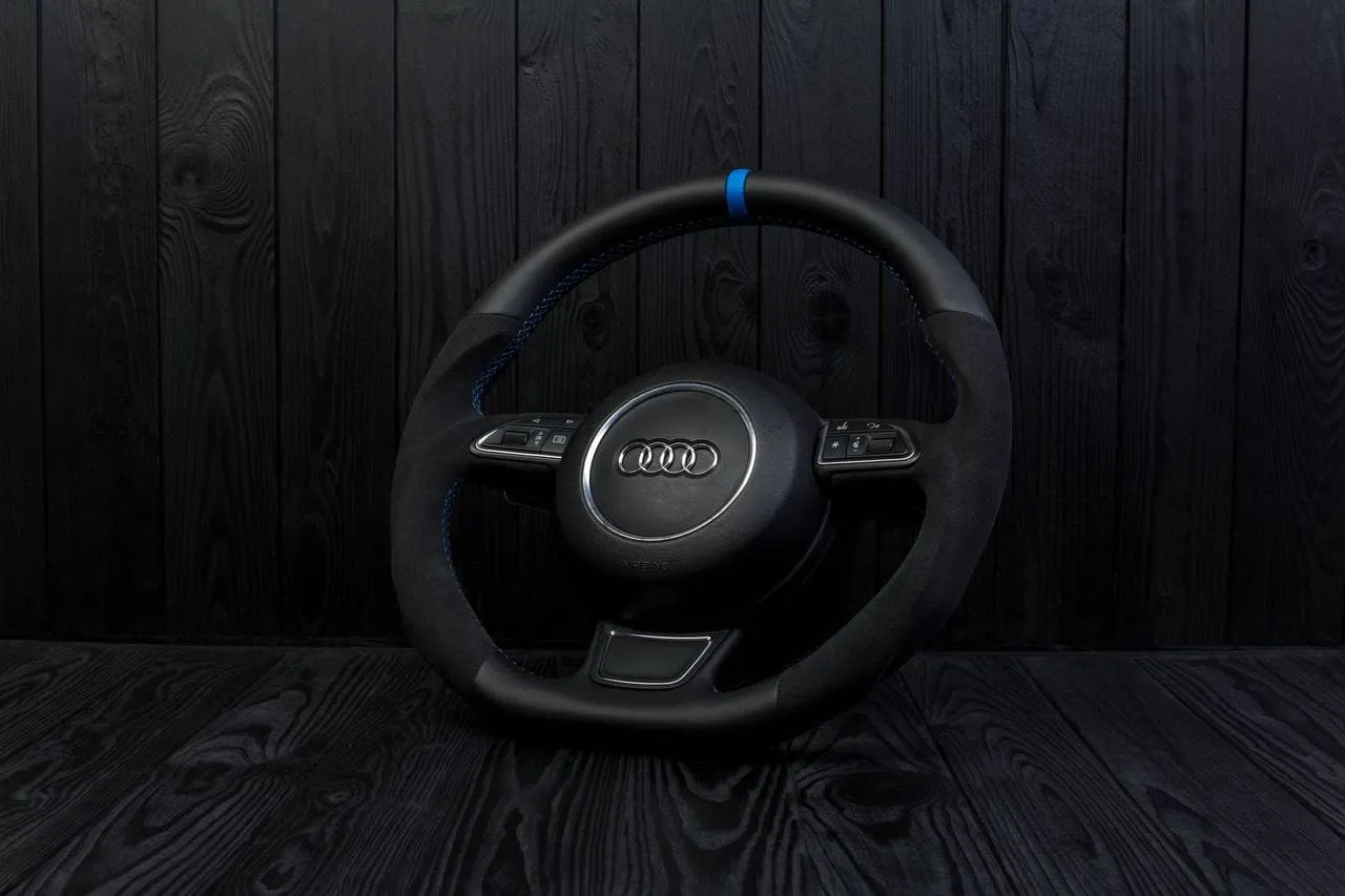 Steering wheel Audi A3, A4, A6, A7, A8, S line 2011-2018 Napa/Alcantara/Blue stripe - Image 3