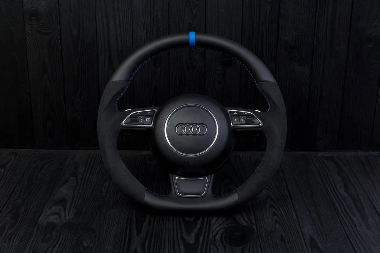 Steering wheel Audi A3, A4, A6, A7, A8, S line 2011-2018 Napa/Alcantara/Blue stripe