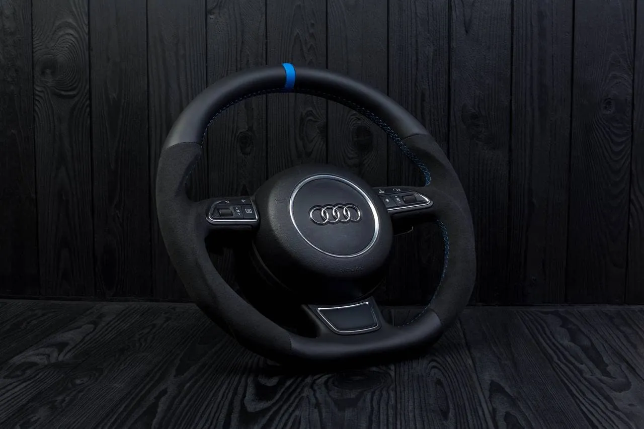 Steering wheel Audi A3, A4, A6, A7, A8, S line 2011-2018 Napa/Alcantara/Blue stripe - Image 6