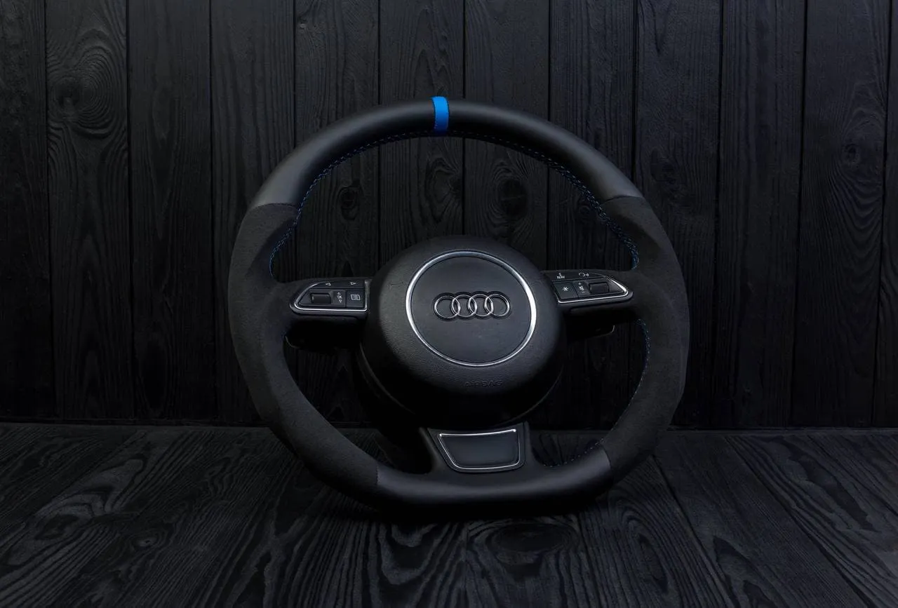 Steering wheel Audi A3, A4, A6, A7, A8, S line 2011-2018 Napa/Alcantara/Blue stripe - Image 5