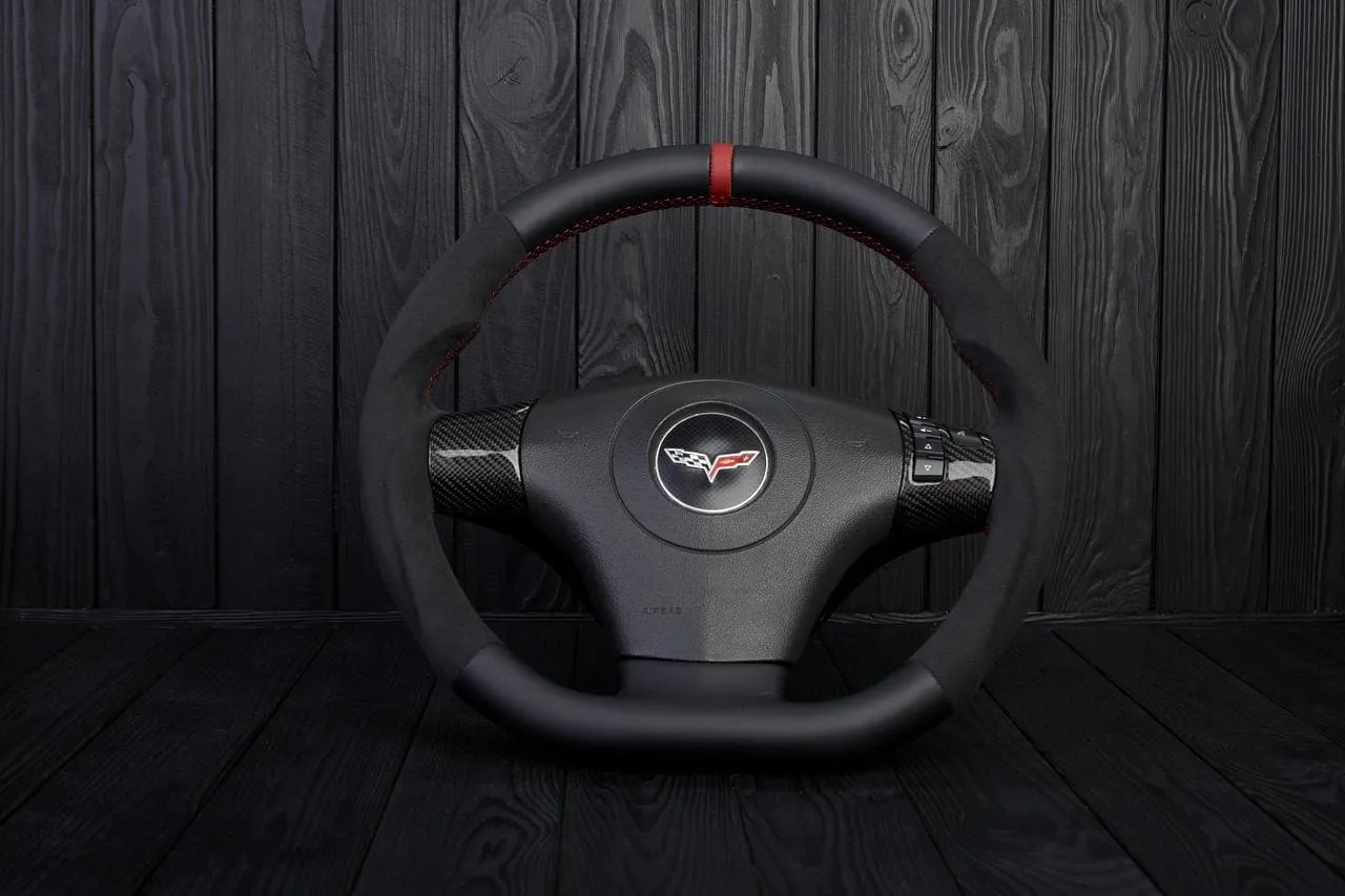 Steering wheel 2006-2011 Corvette C6 Carbon fiber/Napa/Alcantara/Red stripe