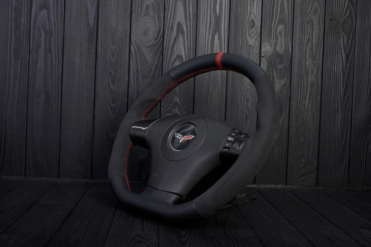 Steering wheel 2006-2011 Corvette C6 Carbon fiber/Napa/Alcantara/Red stripe - Image 3