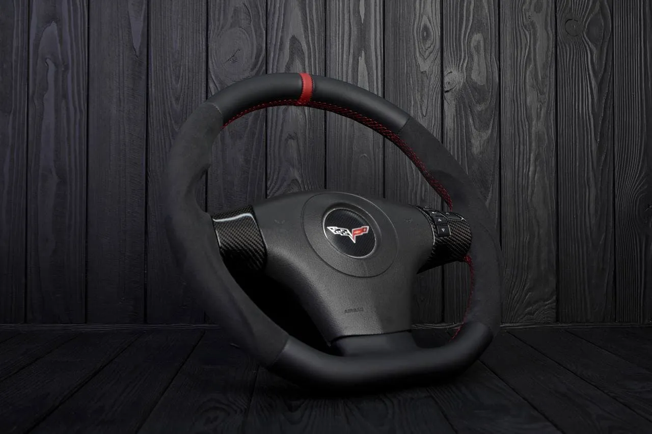 Steering wheel 2006-2011 Corvette C6 Carbon fiber/Napa/Alcantara/Red stripe - Image 4