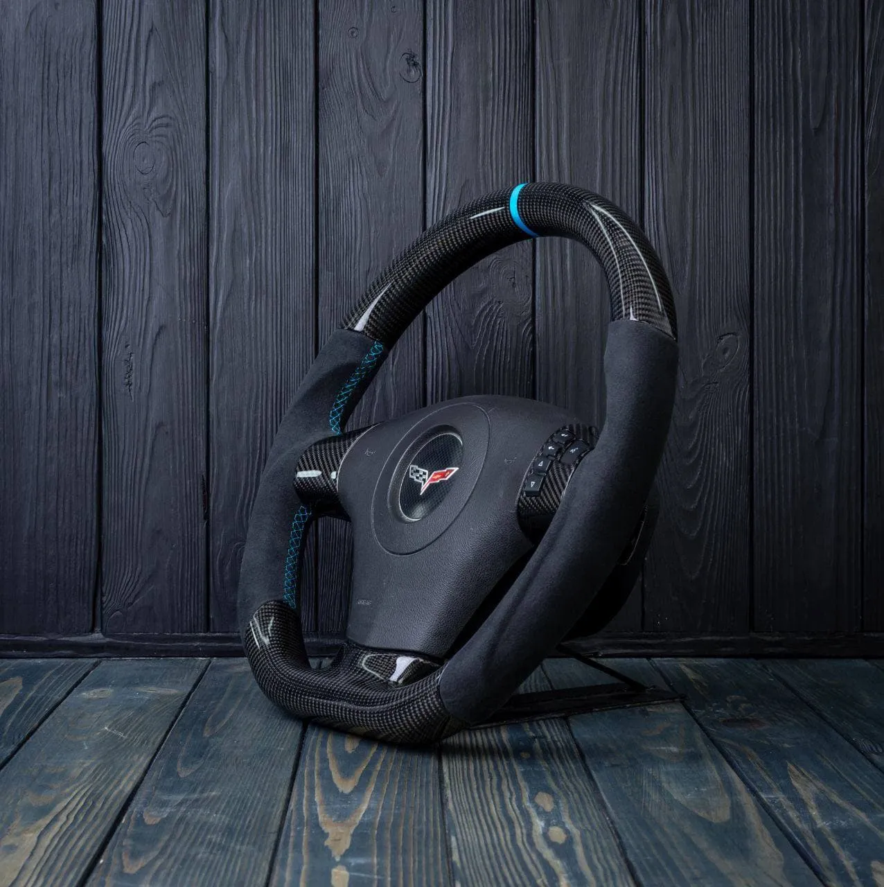 Steering wheel 2006-2011 Corvette C6 Carbon fiber/Alcantara/Blue stripe - Image 3