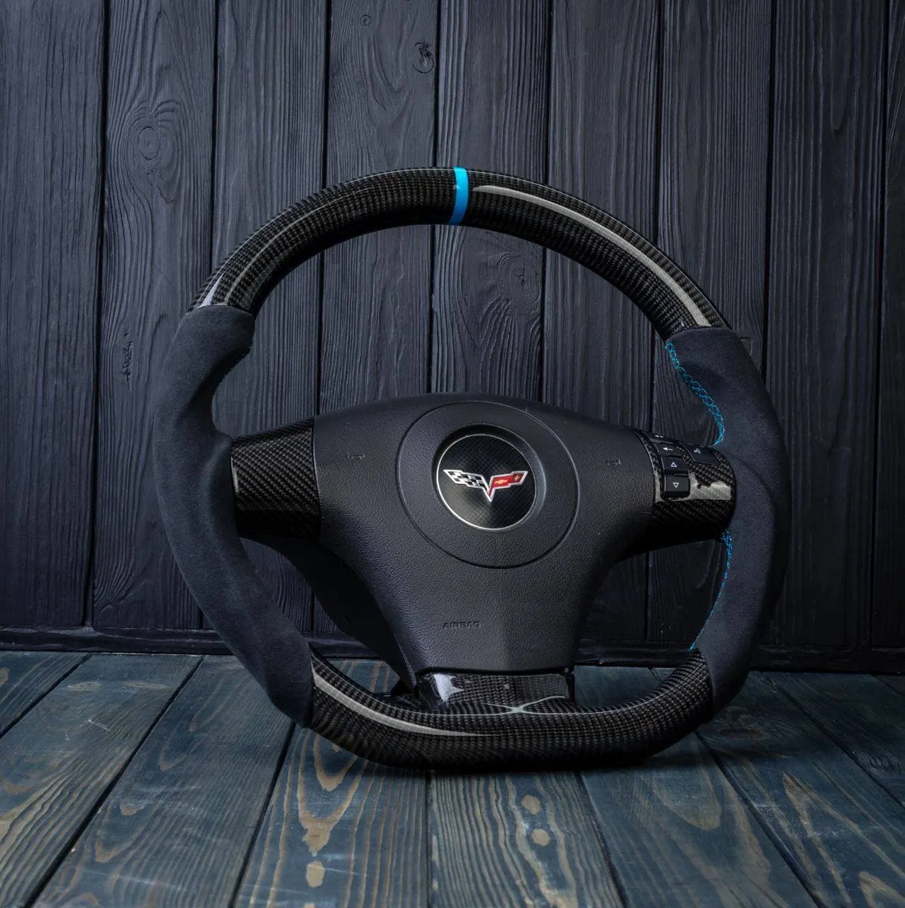 Steering wheel 2006-2011 Corvette C6 Carbon fiber/Alcantara/Blue stripe - Image 4