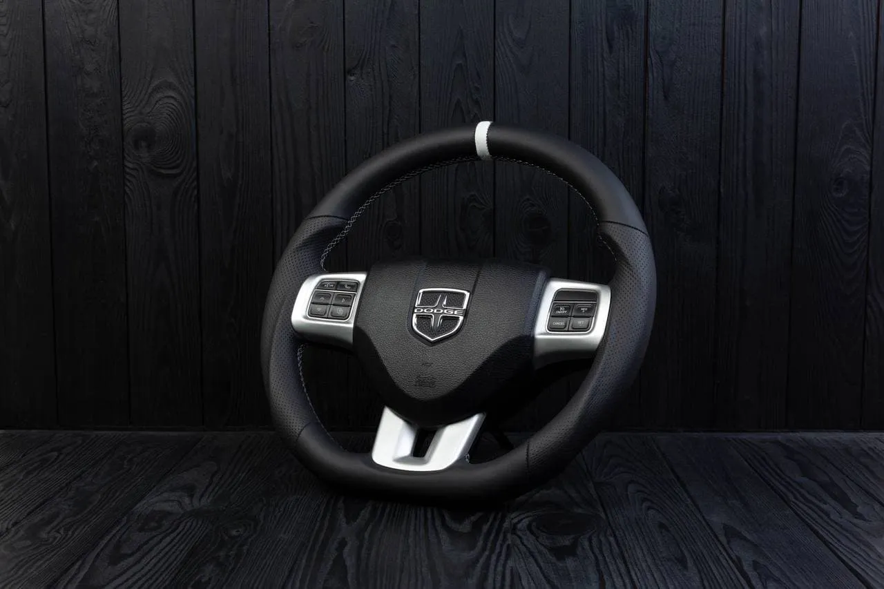 Steering wheel 2011-2014 Dodge Charger/Challenger Perforated leather/Napa/Grey stripe - Image 3