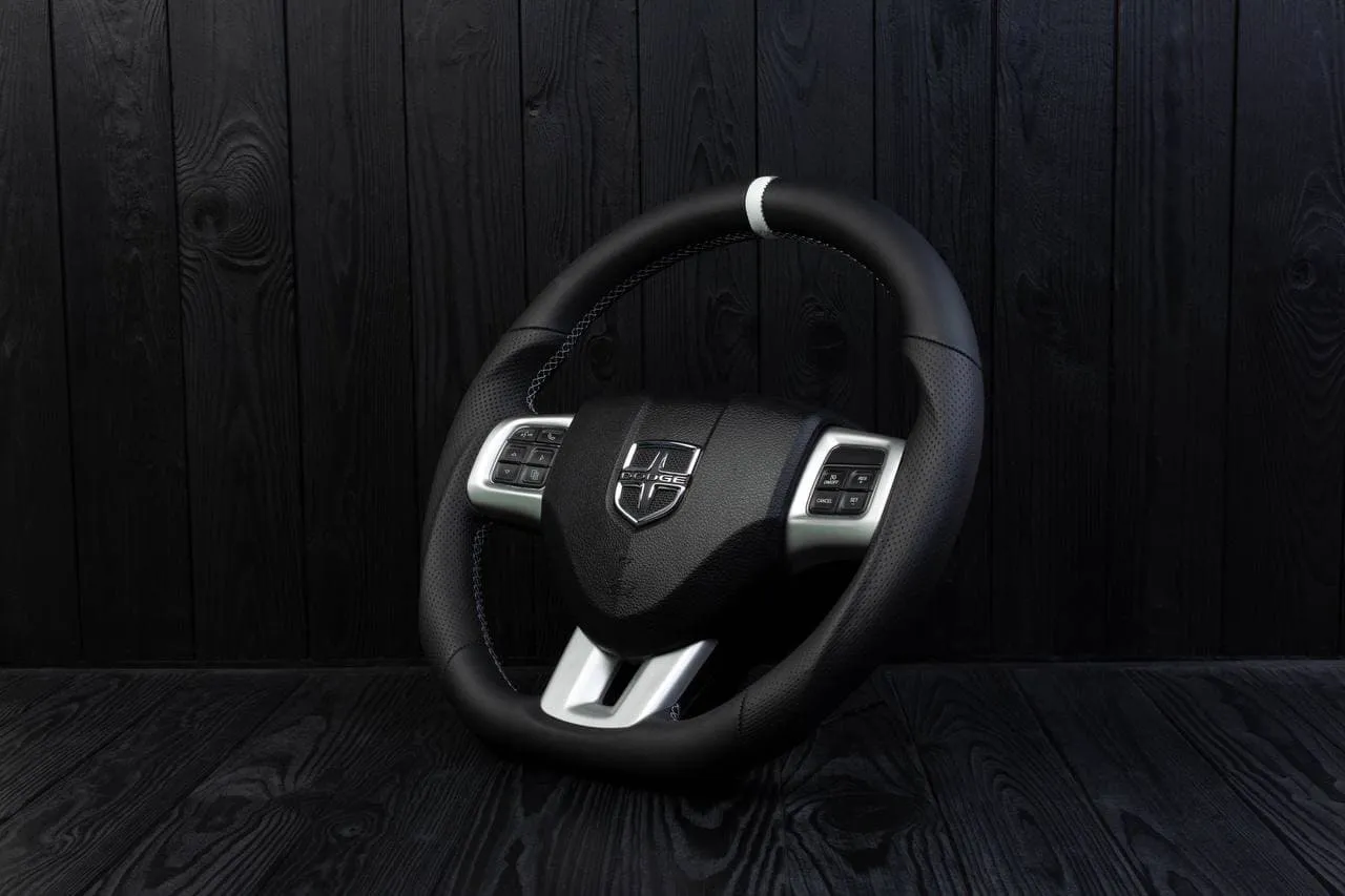 Steering wheel 2011-2014 Dodge Charger/Challenger Perforated leather/Napa/Grey stripe - Image 4