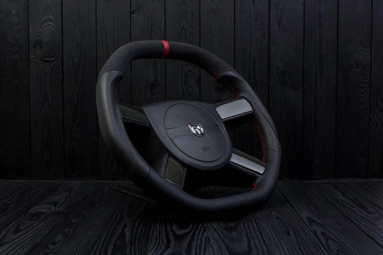 Steering wheel 2005-2010 Dodge Charger/Challenger + carbon trims Carbon fiber/Alcantara/Perforated leather/Red stripe - Image 5