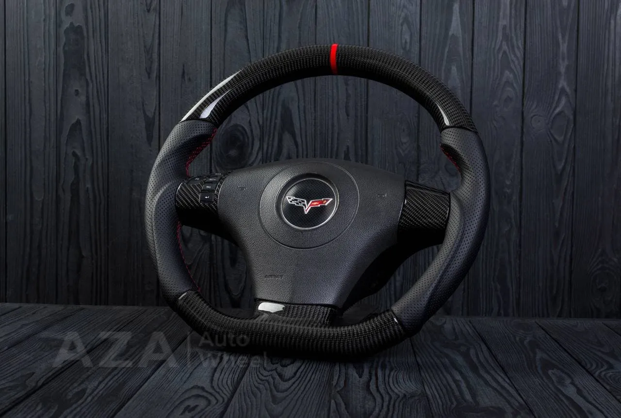 Steering wheel 2006-2011 Corvette C6 Carbon fiber/Perforated leather/Red stripe - Image 3