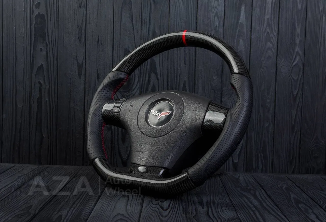 Steering wheel 2006-2011 Corvette C6 Carbon fiber/Perforated leather/Red stripe - Image 4