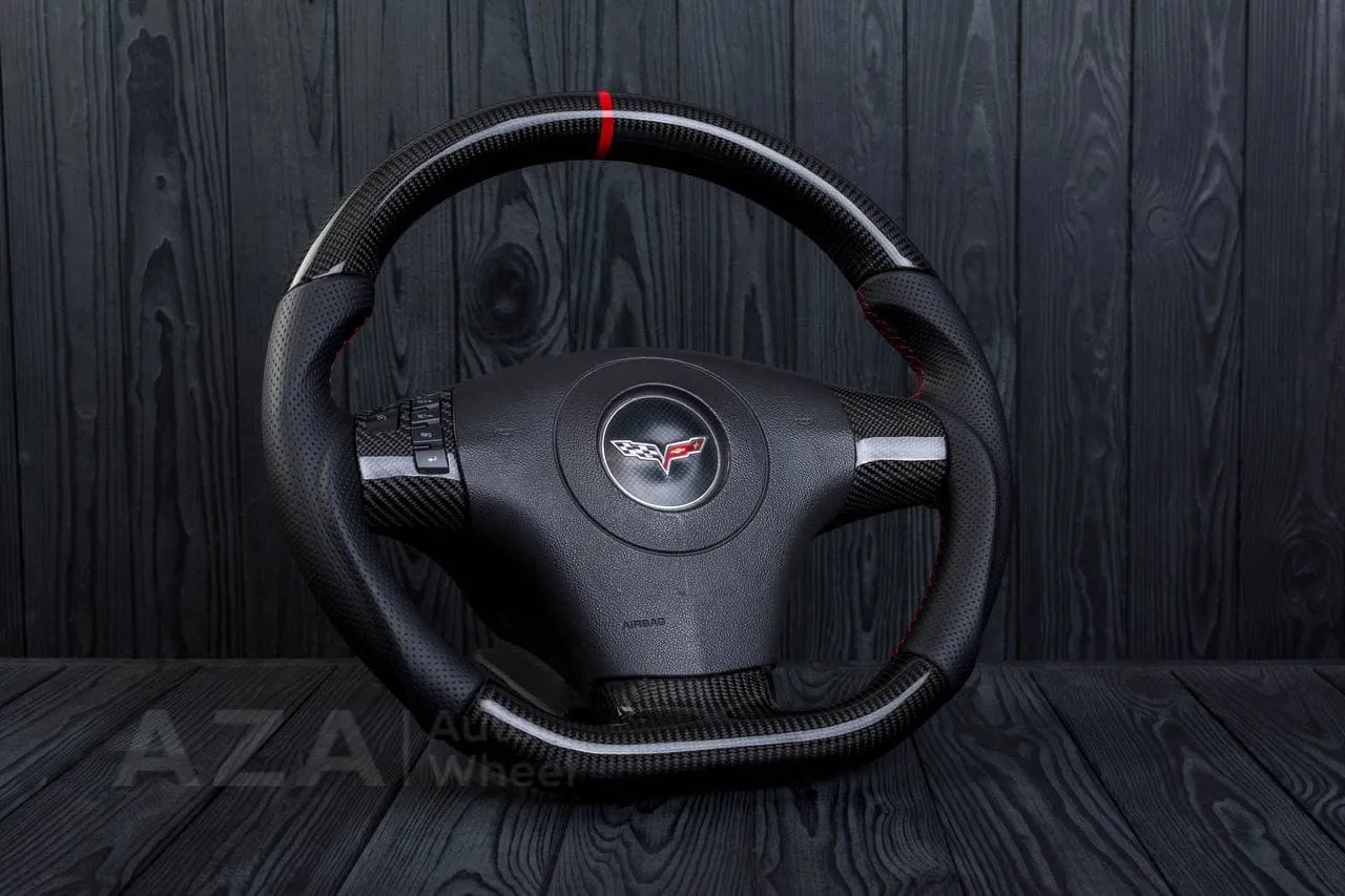 Steering wheel 2006-2011 Corvette C6 Carbon fiber/Perforated leather/Red stripe - Image 5