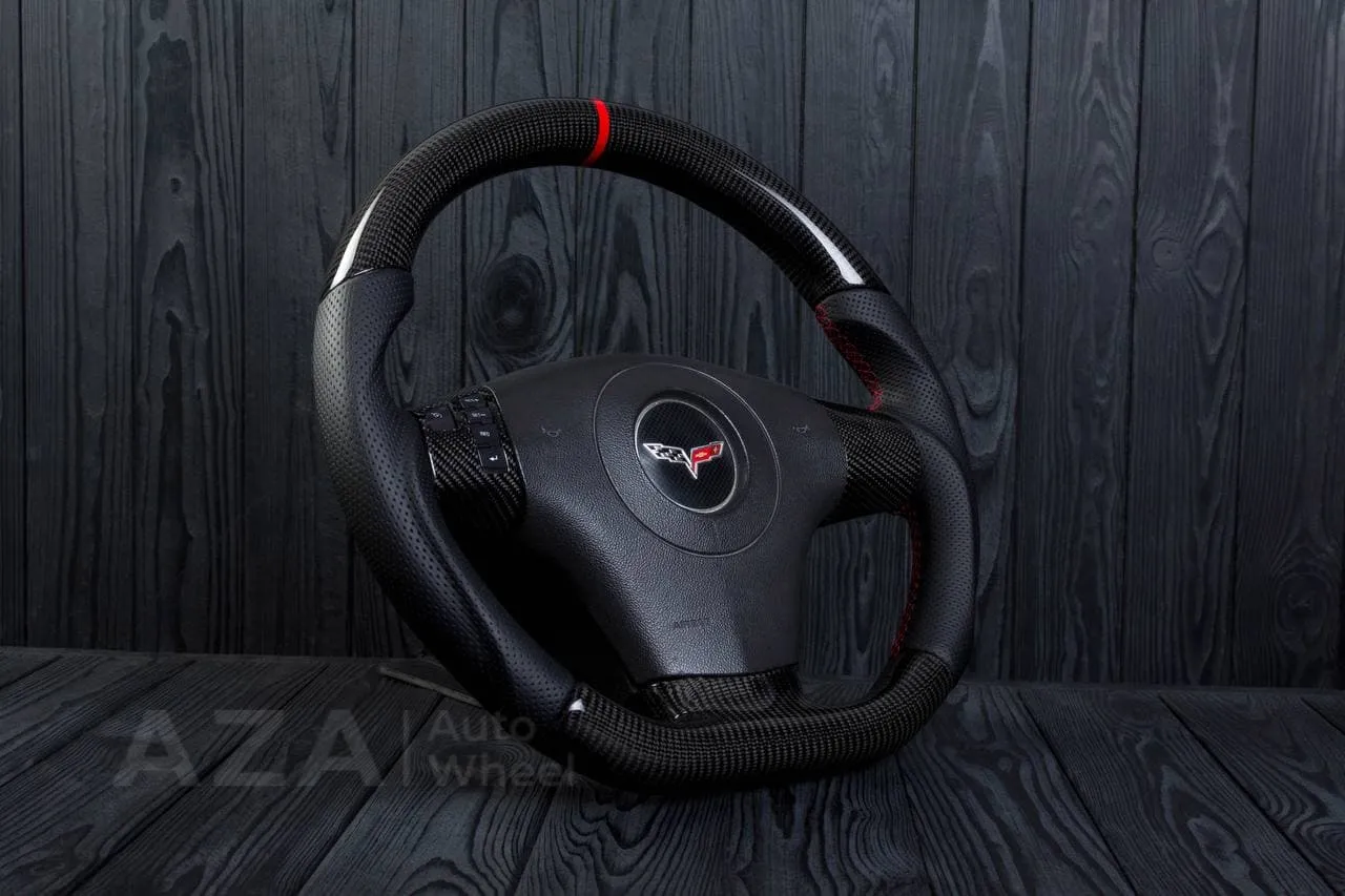 Steering wheel 2006-2011 Corvette C6 Carbon fiber/Perforated leather/Red stripe - Image 6