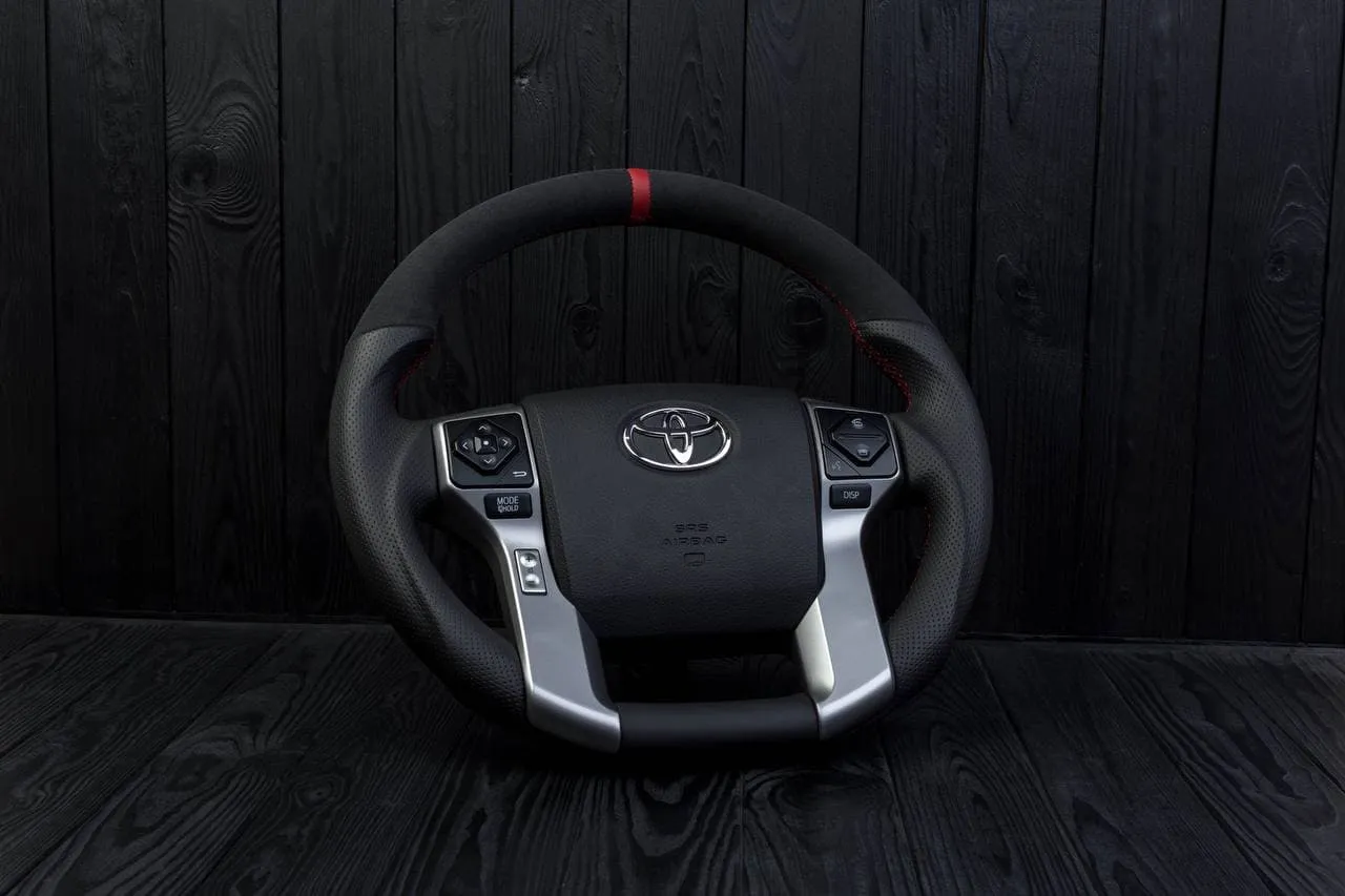Steering wheel Toyota 4Runner/Tacoma/Tundra/Sequoia 2010+ Alcantara/Perforated leather/Red stripe - Image 5