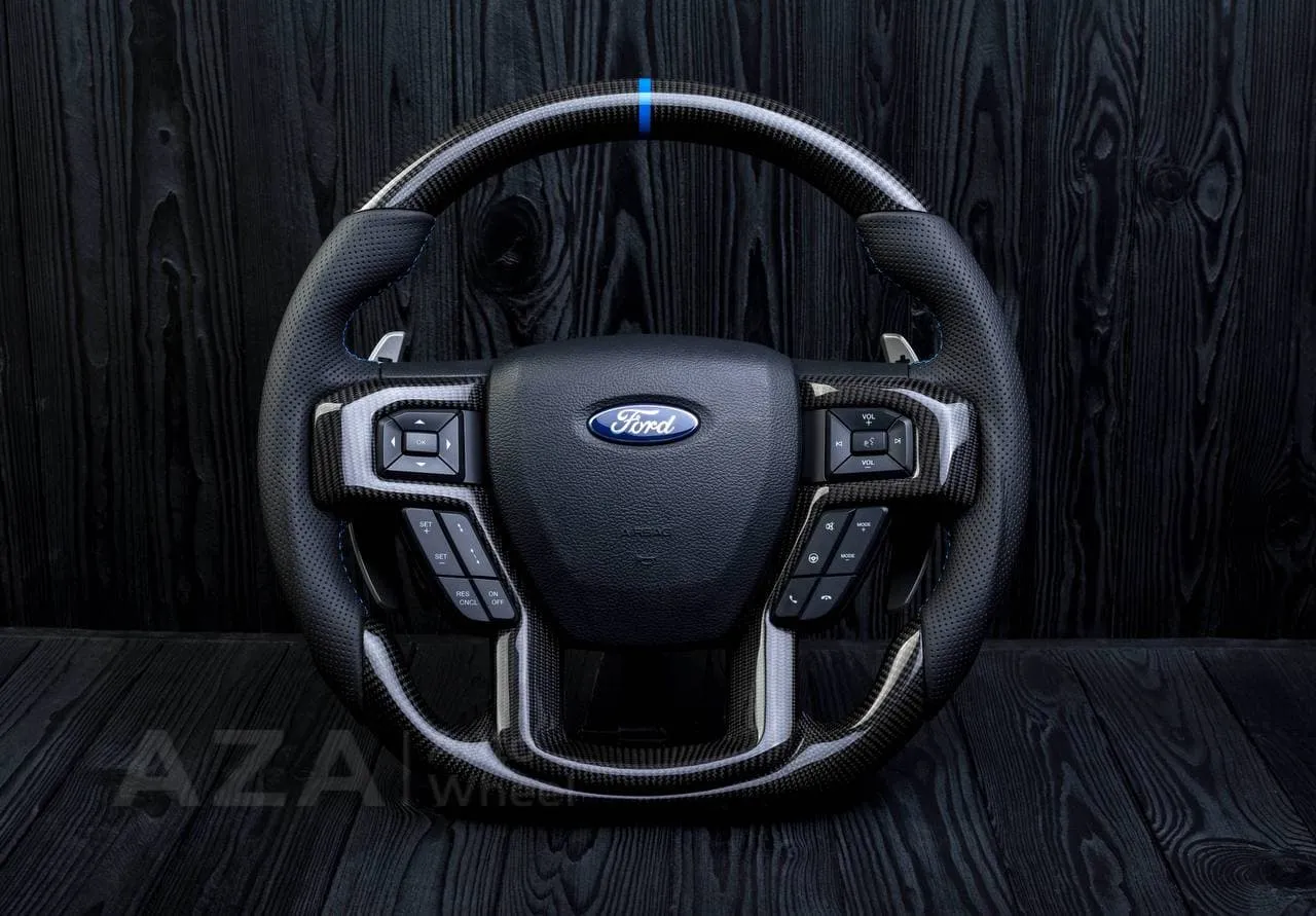 Steering wheel FORD RAPTOR 2015-2020 Carbon fiber/Perforated leather/Blue stripe