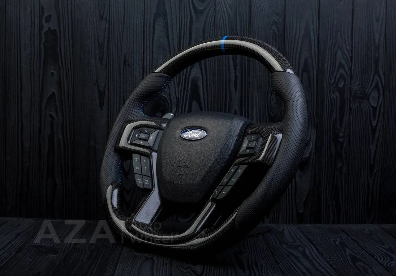 Steering wheel FORD RAPTOR 2015-2020 Carbon fiber/Perforated leather/Blue stripe - Image 6