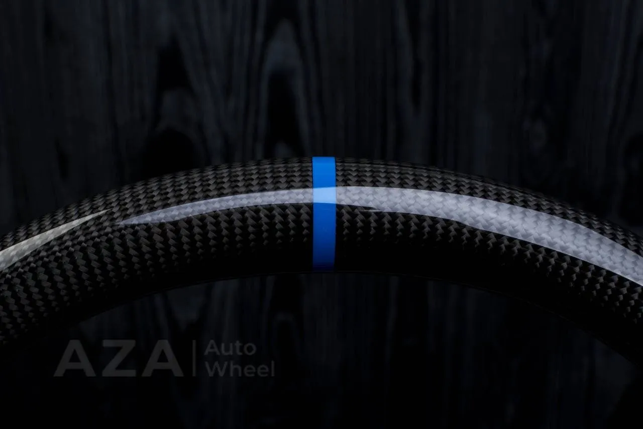Steering wheel FORD RAPTOR 2015-2020 Carbon fiber/Perforated leather/Blue stripe - Image 7