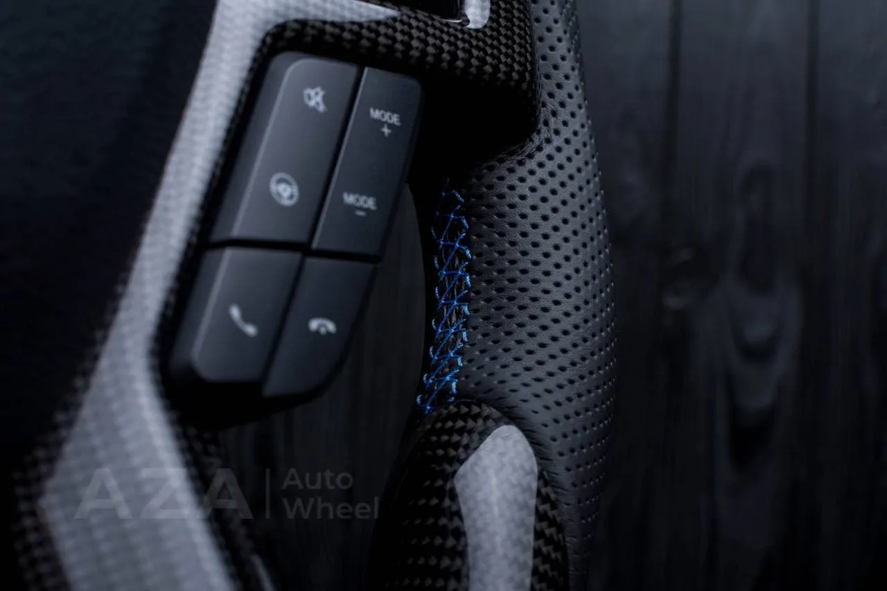 Steering wheel FORD RAPTOR 2015-2020 Carbon fiber/Perforated leather/Blue stripe - Image 11