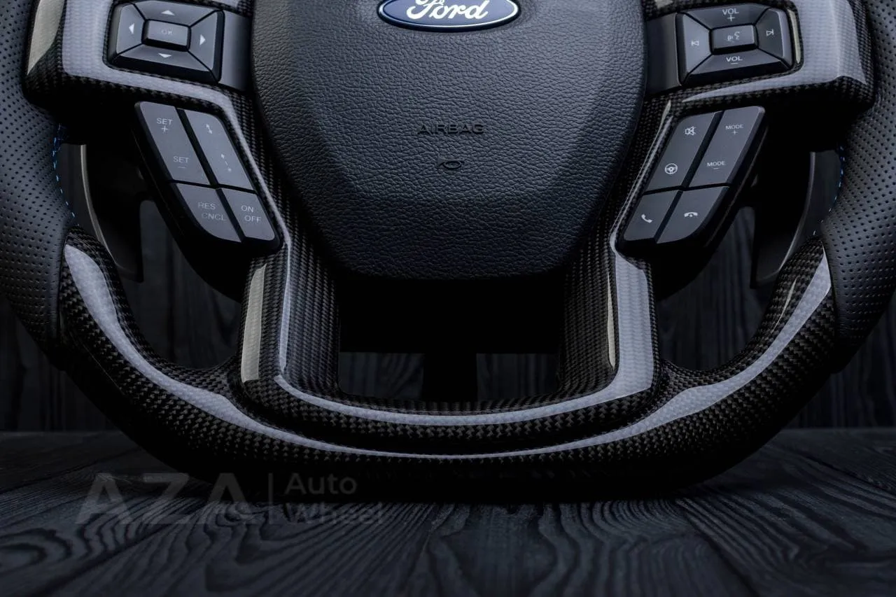 Steering wheel FORD RAPTOR 2015-2020 Carbon fiber/Perforated leather/Blue stripe - Image 15