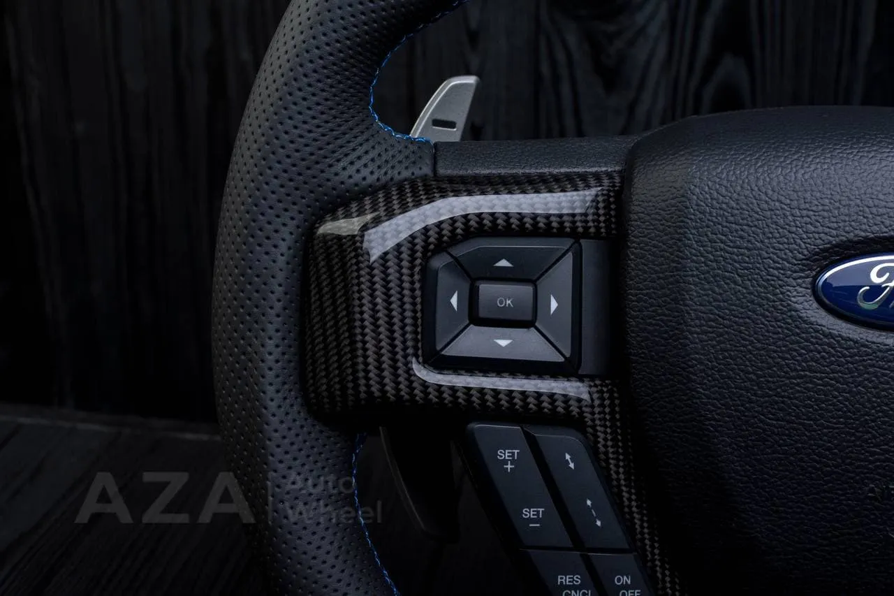 Steering wheel FORD RAPTOR 2015-2020 Carbon fiber/Perforated leather/Blue stripe - Image 17