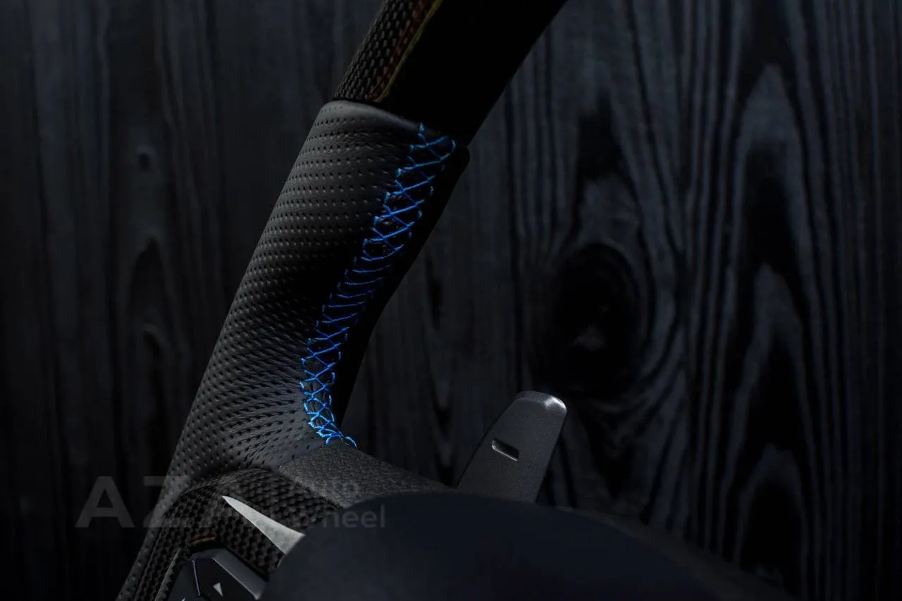 Steering wheel FORD RAPTOR 2015-2020 Carbon fiber/Perforated leather/Blue stripe - Image 19
