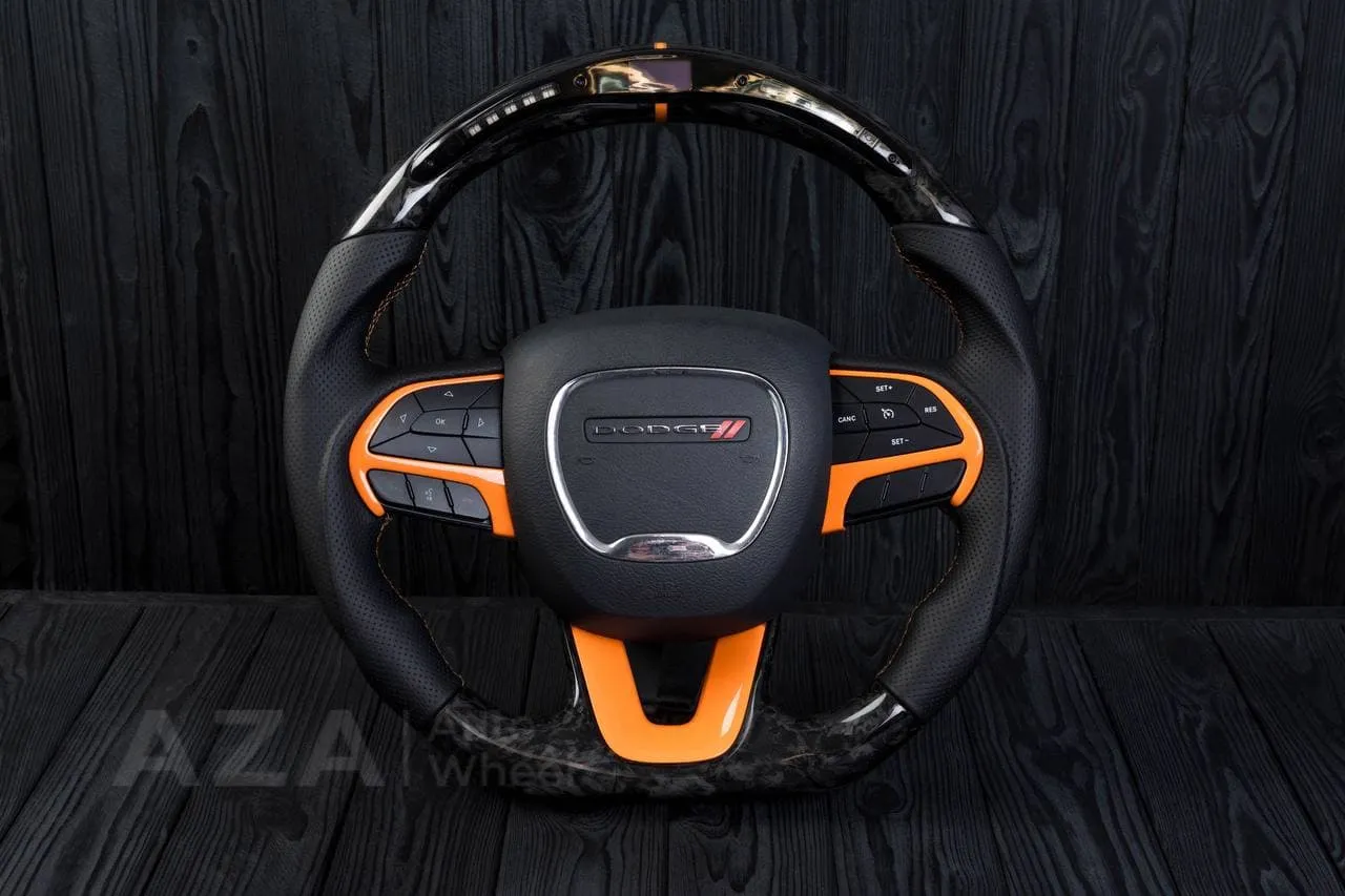 Steering wheel 2011-2014 Dodge Charger/Challenger/Durango Carbon fiber/Perforated leather/Orang details/Led screen