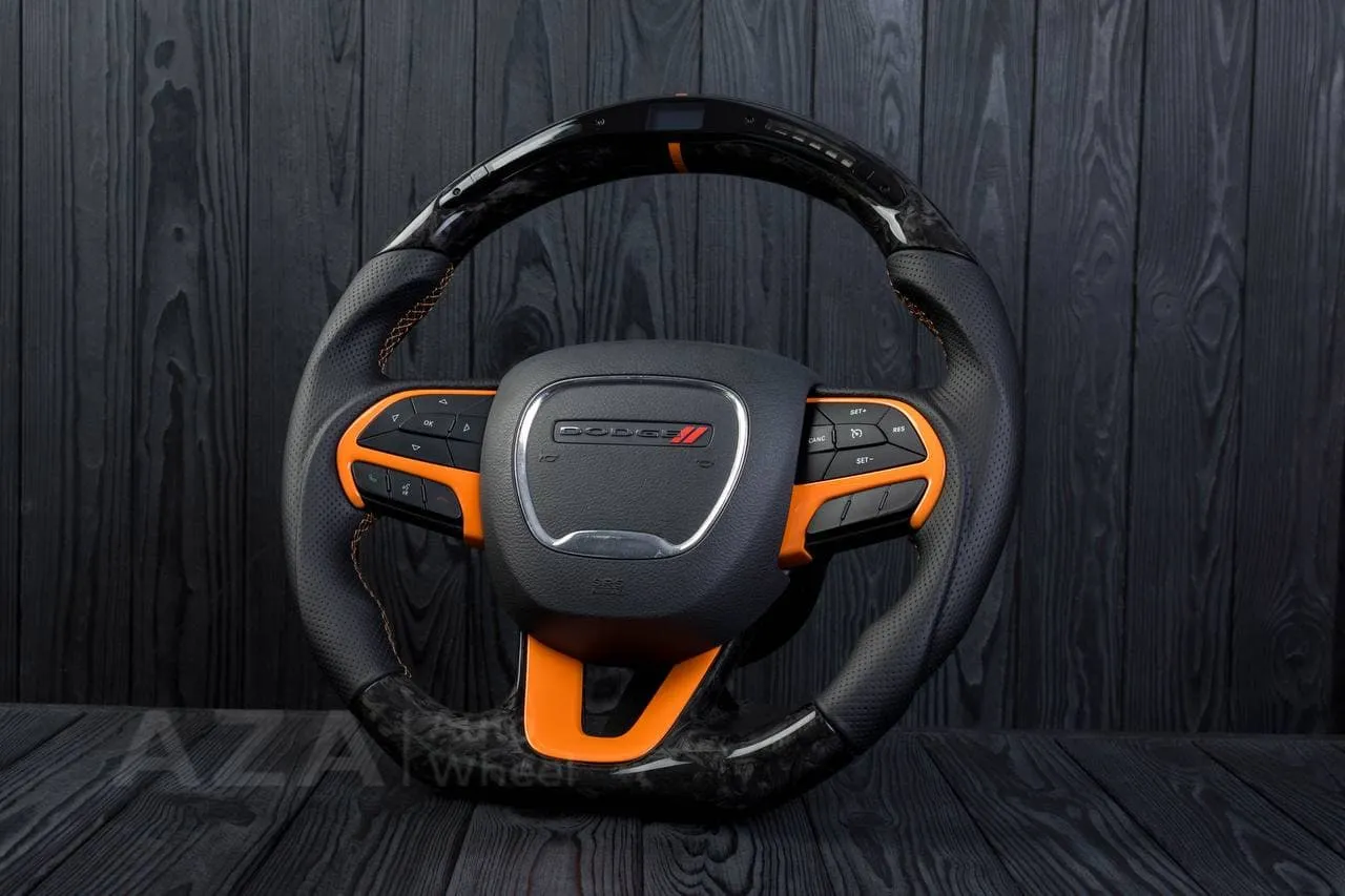 Steering wheel 2011-2014 Dodge Charger/Challenger/Durango Carbon fiber/Perforated leather/Orang details/Led screen - Image 4