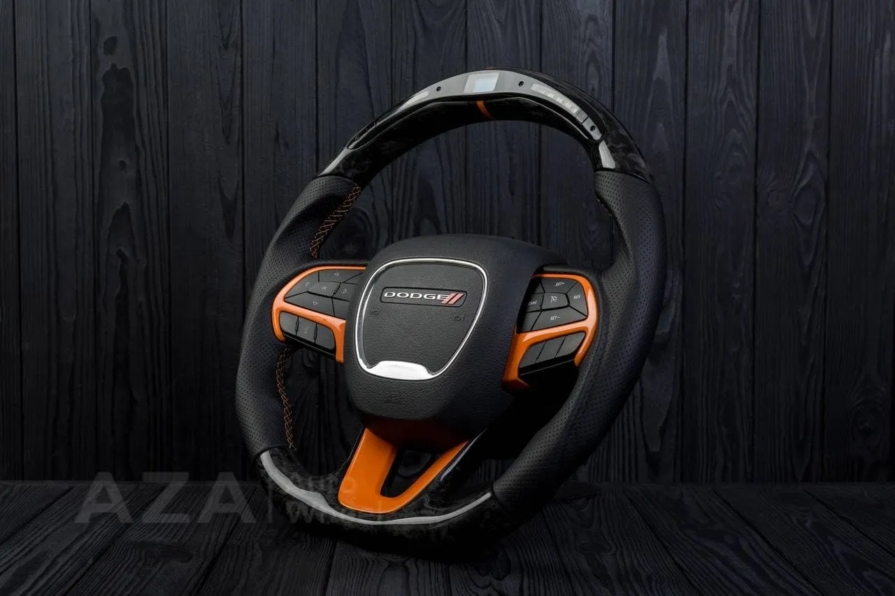 Steering wheel 2011-2014 Dodge Charger/Challenger/Durango Carbon fiber/Perforated leather/Orang details/Led screen - Image 5