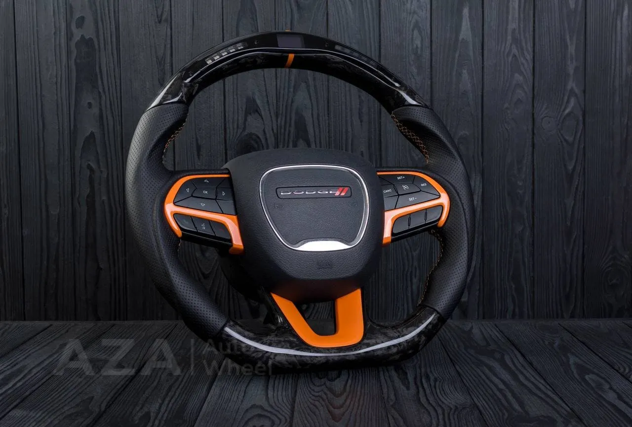 Steering wheel 2011-2014 Dodge Charger/Challenger/Durango Carbon fiber/Perforated leather/Orang details/Led screen - Image 6