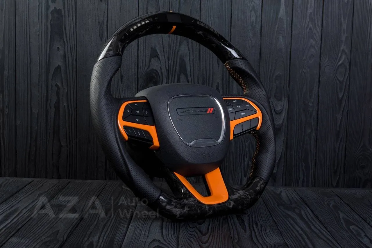 Steering wheel 2011-2014 Dodge Charger/Challenger/Durango Carbon fiber/Perforated leather/Orang details/Led screen - Image 7