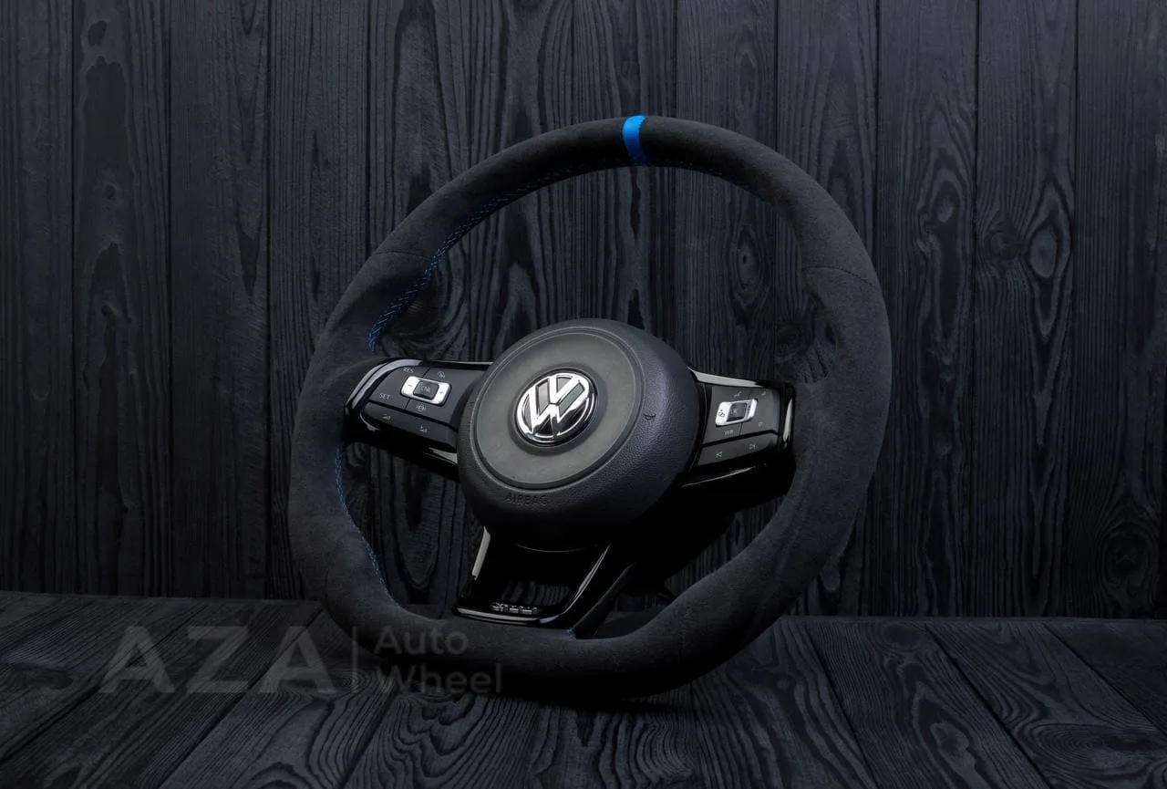Custom Steering wheel Volkswagen MK7 GTI 2015-2019 Alcanatara/Blue stripe - Image 3