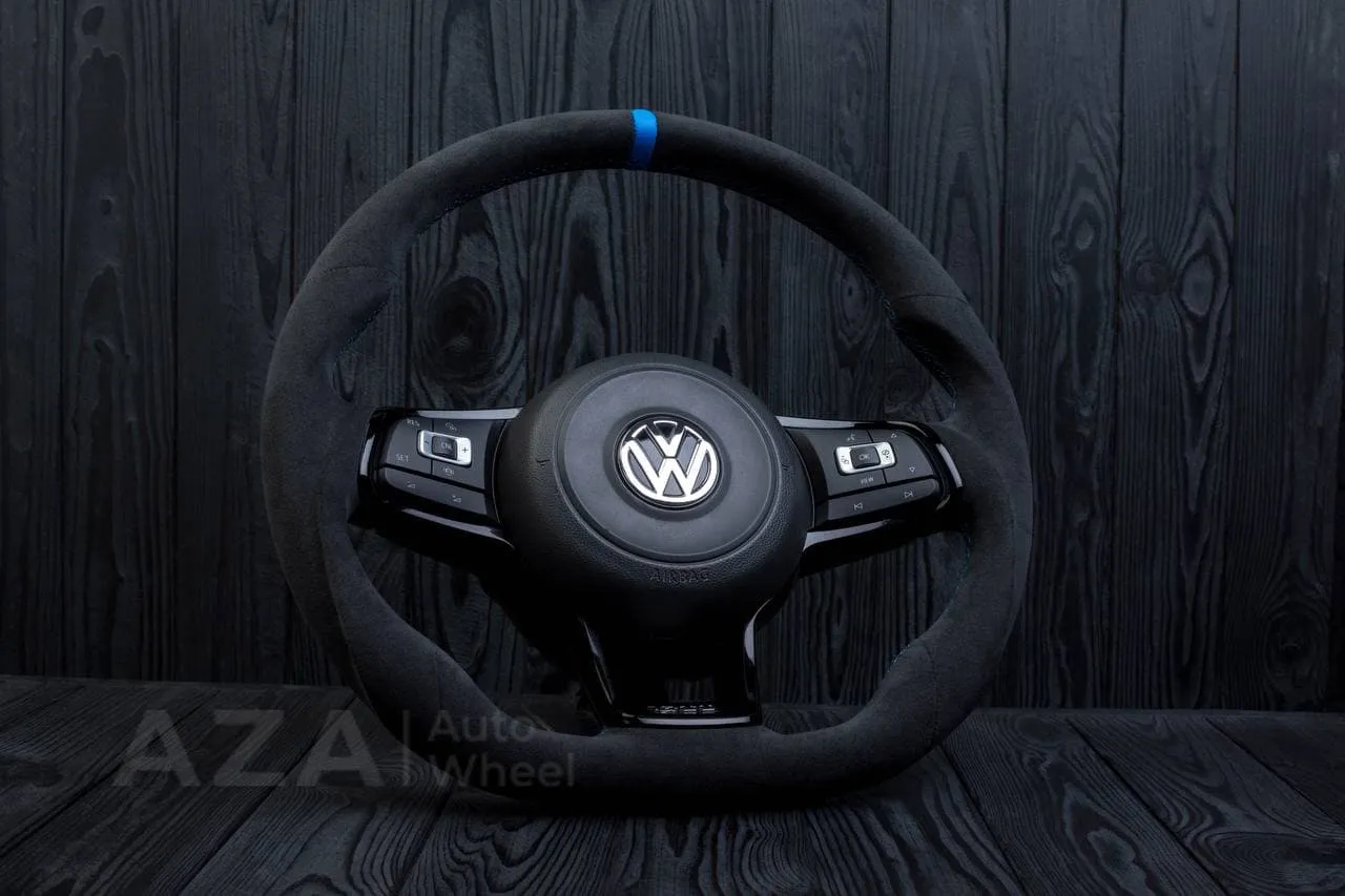 Custom Steering wheel Volkswagen MK7 GTI 2015-2019 Alcanatara/Blue stripe - Image 5