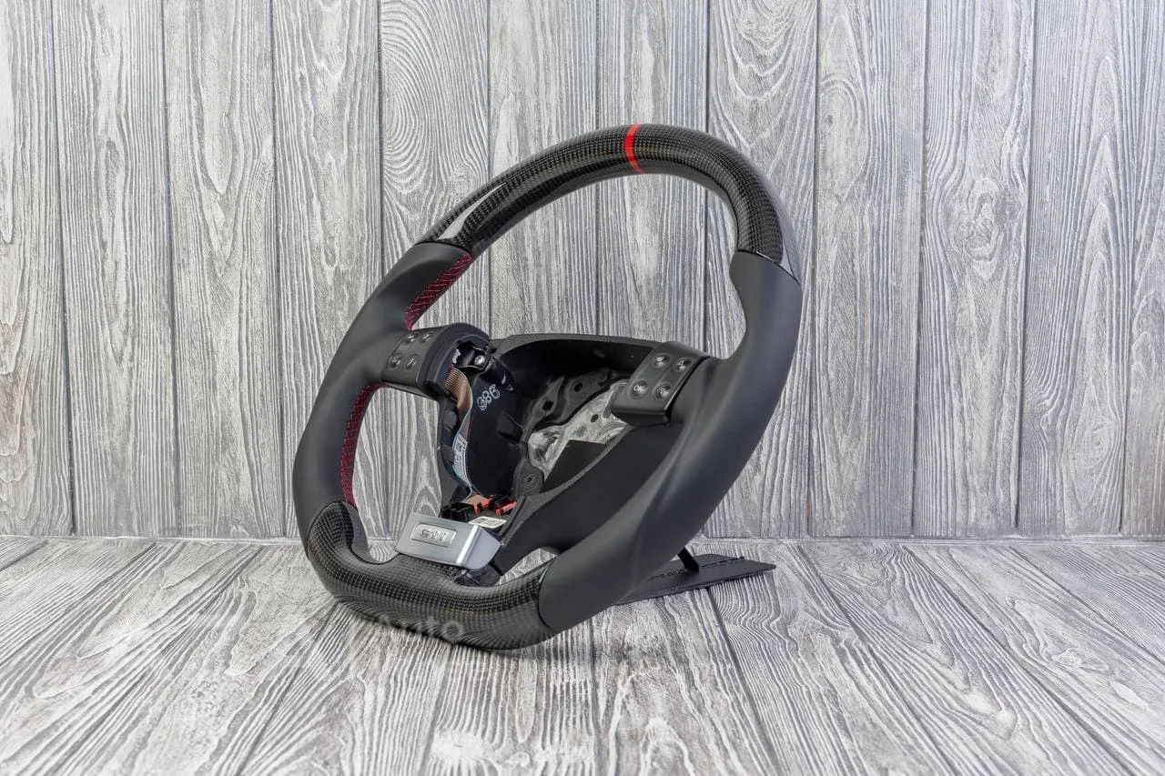 Custom Steering wheel Volkswagen MK5 GTI 2005-2009 Carbon fiber/Napa/Red stripe - Image 4