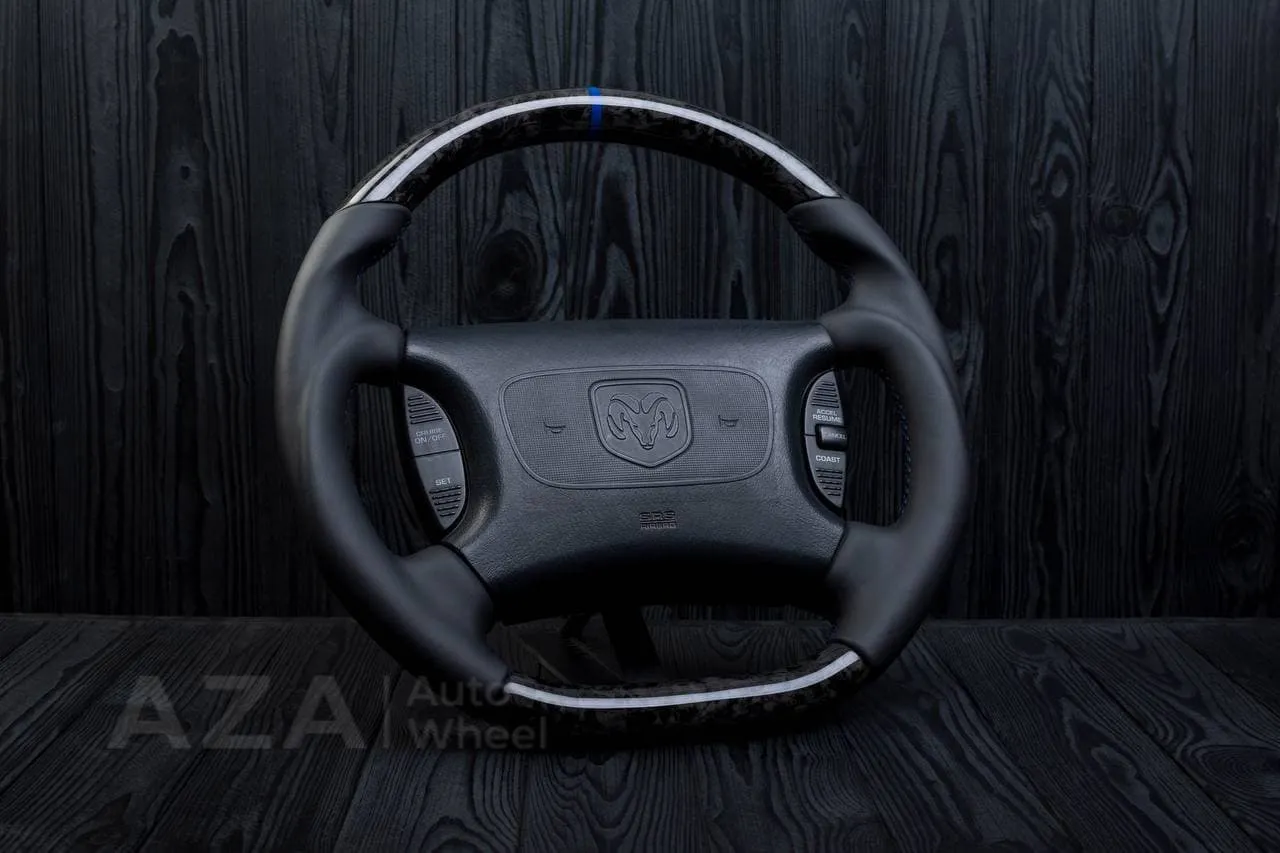 Custom Steering wheel DODGE RAM Dakota 2ND GEN 1998-2002 Forged carbon/Napa italian leather/Blue stripe - Image 5