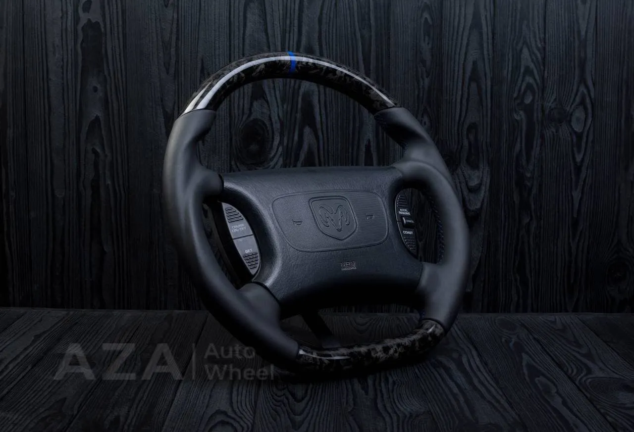 Custom Steering wheel DODGE RAM Dakota 2ND GEN 1998-2002 Forged carbon/Napa italian leather/Blue stripe - Image 6