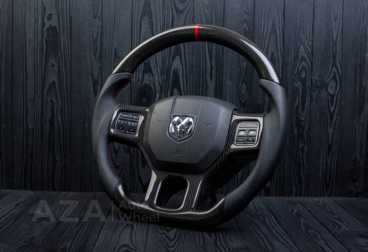 Steering wheel Dodge Ram 1500/2500/3500 2010-2018 Flat bottom,Non heated Napa/Carbon fiber/Red stripe - Image 3
