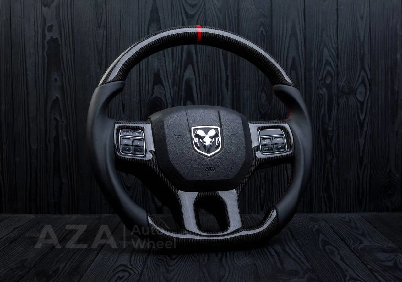 Steering wheel Dodge Ram 1500/2500/3500 2010-2018 Flat bottom,Non heated Napa/Carbon fiber/Red stripe - Image 5