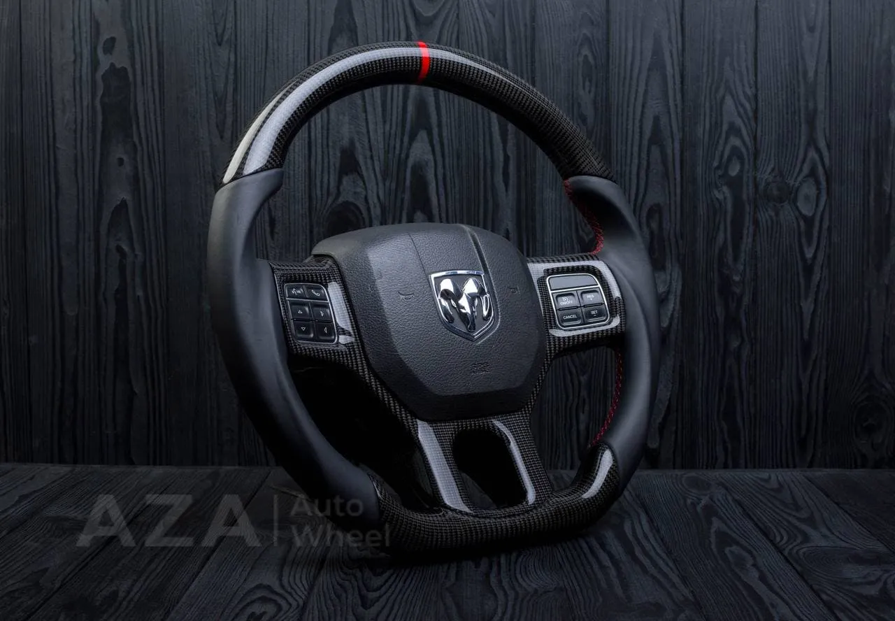 Steering wheel Dodge Ram 1500/2500/3500 2010-2018 Flat bottom,Non heated Napa/Carbon fiber/Red stripe - Image 6
