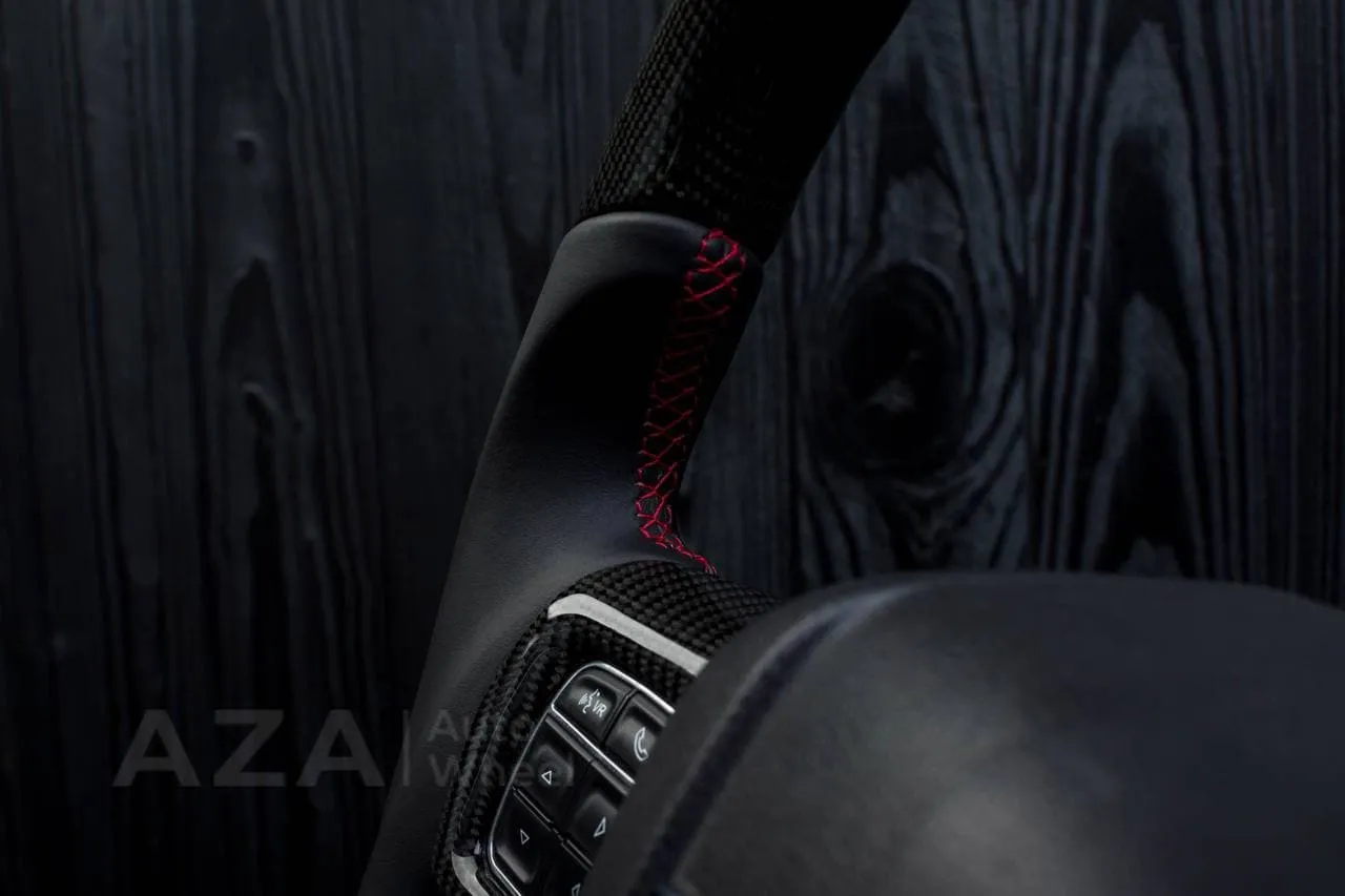 Steering wheel Dodge Ram 1500/2500/3500 2010-2018 Flat bottom,Non heated Napa/Carbon fiber/Red stripe - Image 10