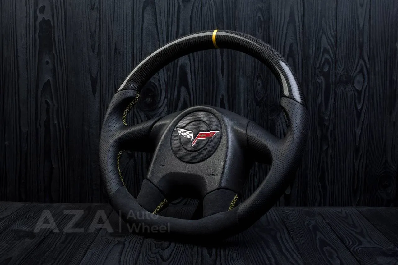 Steering wheel 2005 Corvette Carbon fiber/Napa/Alcantara/Yellow stripe - Image 3