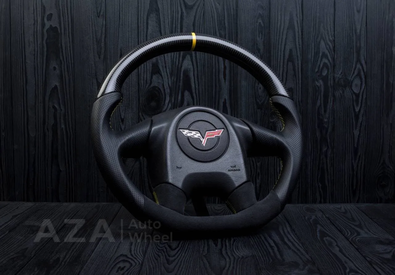 Steering wheel 2005 Corvette Carbon fiber/Napa/Alcantara/Yellow stripe - Image 5